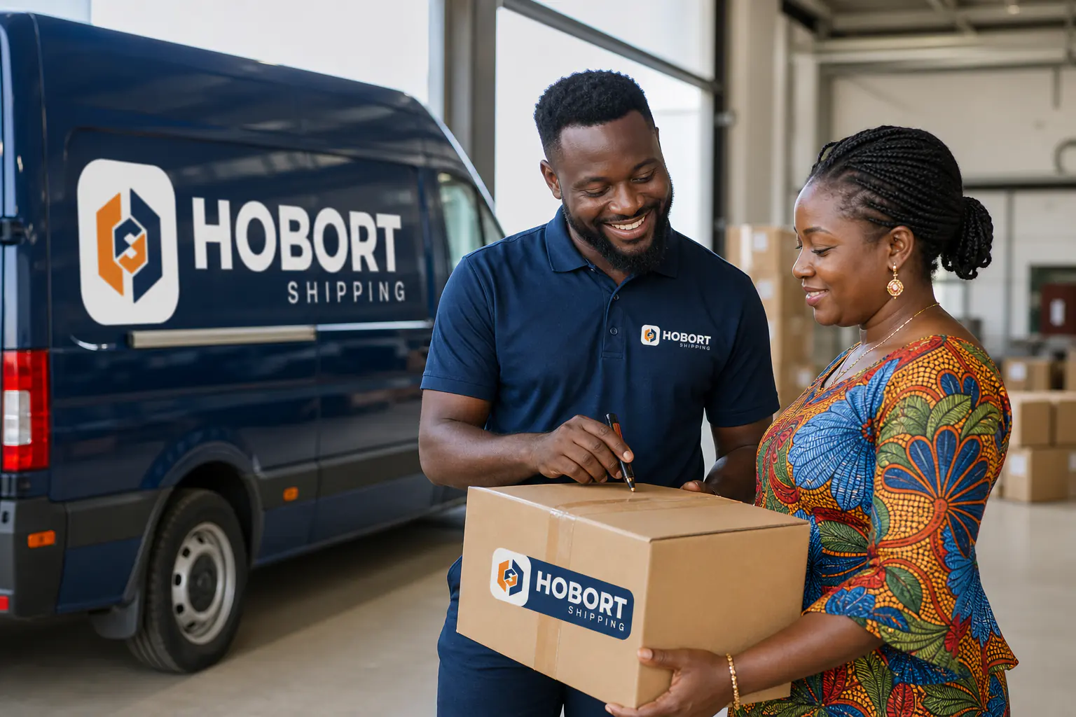 A Hobort team member reviewing a shipment with a customer